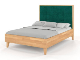 Łóżko drewniane RIDA z tapicerowanym zagłówkiem Buk