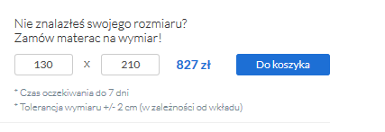 Przeliczenie ceny materaca na wymiar